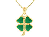 14K Yellow Gold Four Leaf Clover Shamrock Enameled Pendant Necklace with Chain